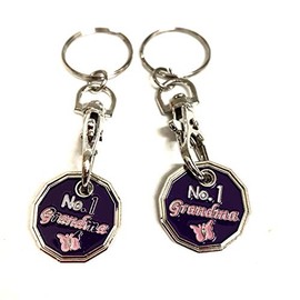 UK Phoenix Trolley Token New £1 Coin Shape 12 Sided Shopping Cart Key Ring Release Shop Locker Keychain (2 x No.1 Grandma)