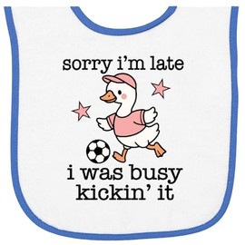 inktastic Soccer Quote Sorry I Was Late Baby Terry Cloth Bib White and Royal 4685b