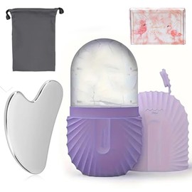Set de rodillo de silicona y raspador de acero inoxidable con bolsa de almacenamiento - Kit facial reutilizable de 2 piezas para masaje manual,...    
