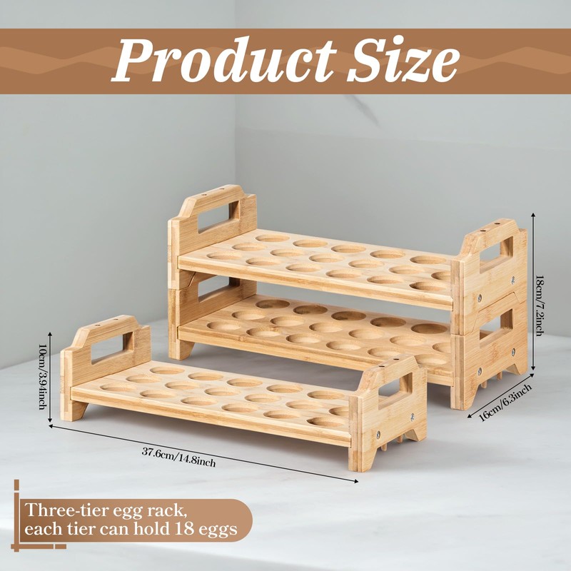 3 Pack Egg Storage for Countertop Wooden Stackable Egg Holder
