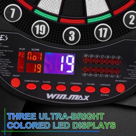 WIN.MAX Electronic Dart Board Soft Tip Dartboard Set LED Displays 3 Languages with 12 Darts 100 Tips