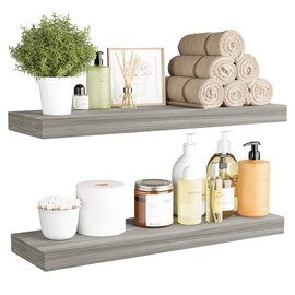 BAMEOS Floating Shelf,Wall Shelf,Decor Wall Mounted Shelves,Hanging Shelf Set L24xW6 for Bathroom Kitchen Living,Kitchen,Room Bedroom Storage,Walnut