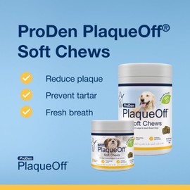 Proden PlaqueOff Soft Chews, Plaque & Tartar Remover for Large Dogs, 60 Chews for Teeth Cleaning 100% Natural Dog Treat VOHC Approved