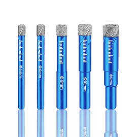 Diamantbohrer Fliesenbohrer Set 5PCS Glasbohrer für Glas Keramik Granit Winkelschleifer 5, 6, 8, 10, 12MM