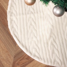 Christmas Tree Skirt 36 Inch Snowy White Thick Faux Fur White Tree Skirts Snowy & Thick for Xmas Year Party Holiday Home Decorations (Large)
