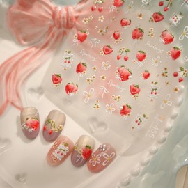 Lismyakey Nail Stickers Flower New 3D Nail Stickers Nail Design Nail Art Stickers Nail Decor Parts Accessories Popular DIY Nail Decoration (Strawberry)