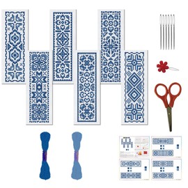 FREEBLOSS 6 Set Cross Stitch Bookmark Stamped Cross Stitch Kit with Cartoon Forest Animal Patterns Embroidery Kit with Instruction DIY Bookmark Kit for Gift Adults 6 * 20CM