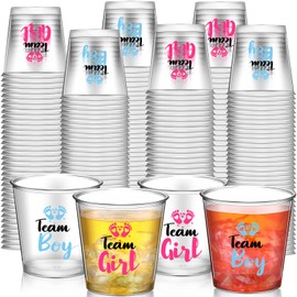 Willinglong 50 Pcs Gender Reveal Party Shot Glasses, 2.87oz Disposable Team Boy Team Girl Gender Reveal Plastic Cup Blue Pink Plastic Cup Decoration for Baby Shower Party Favor Supplies