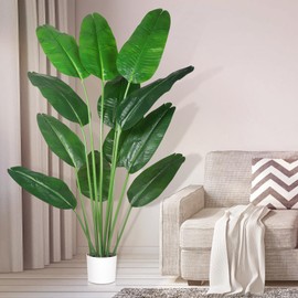 Kmise 5.2ft Artificial Bird of Paradise Plant, Potted Fake Tropical Potted Artificial Trees with 12 Pieces Leaves, Artificial Plants Indoor for Living Room Office Home Décor