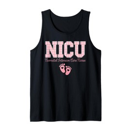 NICU Nurse Neonatal Care Pink Gingham Heart Baby Footprints Tank Top