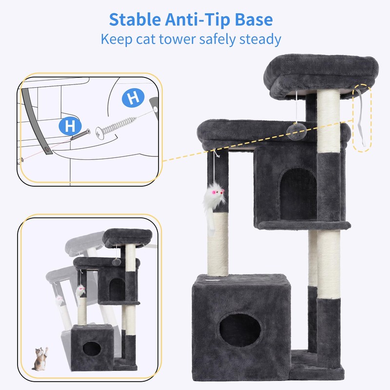 Heybly 34.6" Cat Tree Anti-Tipping Floor Cat Condo for Kittens,