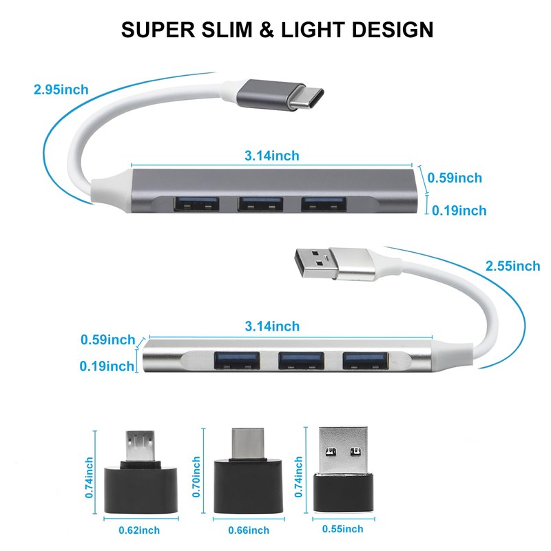 USB Hub 4 Ports,USB C Hub, with 3 Adapters