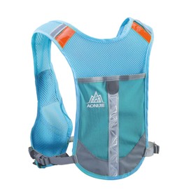 YAPJEB Ultralight Running Vest Women Men Reflective Breathable Hydration Backpack with Water Bottles for Hiking Camping Marathon Cycling Race (Blue)