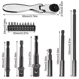 Pack of 16 Magnetic Bit Holders, 1/4 Inch Hex Shank, with Mini Ratchet, Carbon Steel + Chrome Vanadium Steel, Suitable for Electric Drills, Hammer Drills, Cordless Screwdrivers (Silver)