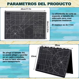 Tapete de Corte Autorreparable, Tapete de Corte Plegable, A3 Desplegado y A4 Plegado, Fácil de Transportar, Alfombrilla de Corte para Manualidades, Coser, Proyectos de Albumes de Recortes (plegable)