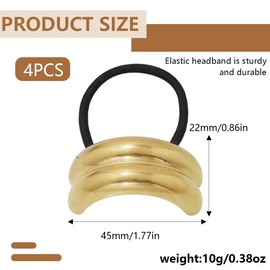 SGERUFZ 4 Pcs Metal Hair Cuffs, Hair Tie Bracelet, Ponytail Holder, Women's Hair Accessory, Elastic Hair Tie, Hairband for Women and Girls, Thick Thin Curly (Gold, Black)