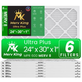 MervKing 24x30x1 Air Filter | MERV 8 | MPR 600-700 Ultra Plus | 6-Pack | Pleated HVAC AC Furnace Replacement Air Filters | Actual Size: 23.7" x 29.7" x 0.75"