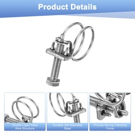 M METERXITY 6 Pack Double Wire Hose Clamp 20-24mm 304 Stainless Steel Hose Clip Pipe Tube Clamp with M6 Bolts Adjustable for Connecting Dust Collection Hose, Pump, Rubber, PVC Pipe [Silver]