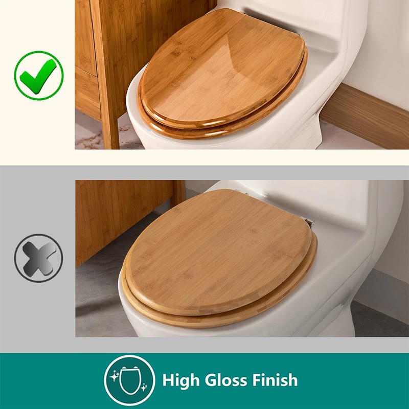 Toilet Seat, Solid Wood, Bamboo, High Gloss Finis, PIKLiDS (Elongated)