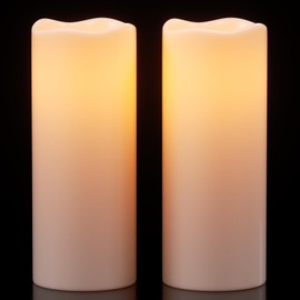 DRomance Large Solar Flameless Candles Outdoor Waterproof Dusk to Dawn Solar Rechargeable Battery LED Flickering Pillar Candles for Patio Porch Garden Lantern Decor(2 Pack, 4" D x 10" H)
