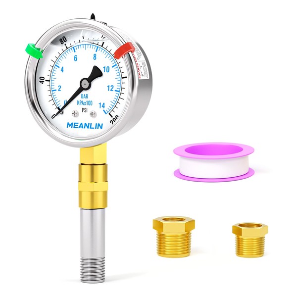 MEANLIN MEASURE 0~200Psi Heater Heavy Liquid Filled Pressure Gauge 1/4"