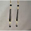 Artisan Egyptian Revival, Deco Styled Drop Earrings, Black, Gold Stripes,