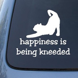 Happiness is Being KNEEDED - Cat - Decal Sticker #1520 | Vinyl Color: White