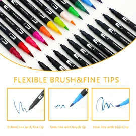 Artecho Dual Tip Markers 120 Colors, Coloring Markers for Adult Coloring Books No Bleeding, Fine and Brush Tip Markers for Adults Coloring Books, Calligraphy, Drawing, Sketching
