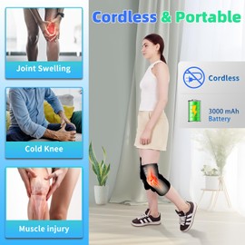Cordless Knee Massager with Heat & Vibration, Knee Heating Pad for Pain Relief Deep Tissue,Rechargeable Knee Brace for Women Men, Knee Wrap Warmer for Men Women Elders, Leg Massager with Battery