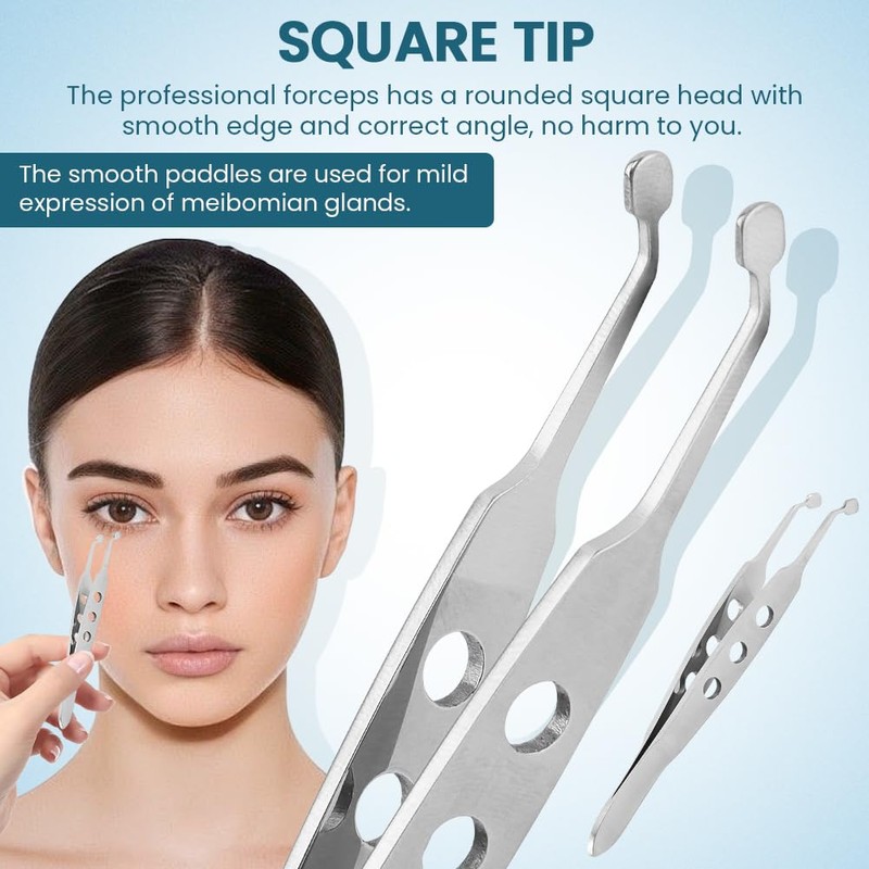 Meibomian Gland Expressor, Stainless Steel Eyelid Massage Tweezer with Positioning