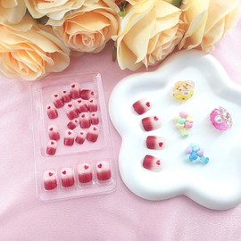 Press on Nails Short Square Glue on Nails with Red Glitter Heart Design Fake Nails Nude Full Cover Acrylic Nails Press ons Glossy False Nails for Girls and Women 24Pcs