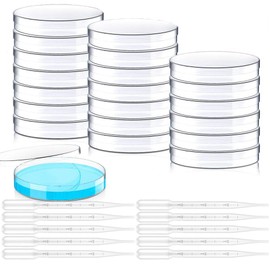 XULEGGNK 60 mm Plastic Petri Dish, Laboratory Culture Bowl, Sterile Bacteria Petri Dishes with Lid, Laboratory Cell Tissue Petri Dishes, with 3 ml Pipette Dropper, for Laboratory Culture Bacterial