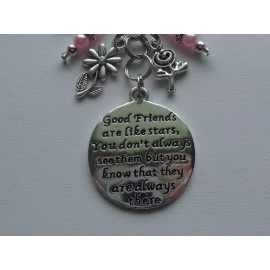 Handmade GOOD FRIENDS HEART LOVE PINK KEY CHAIN PURSE BAG CLIP FOB BACKPACK BAG CHARM