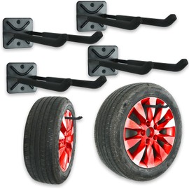 Heavy Duty Garage Tires Hooks Wall Mounted Hanger Tool Organizer Rack Hardware Steel Metal Multi-Tools Storage Utility Hooks with Screws and Anchors(4, Black)
