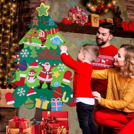 Felt Christmas Tree, DIY Felt Decoration Christmas Tree for Children, 3.28 ft Felt Christmas Set Hanging Decor with 33 Removable Hanging Ornaments Felt Christmas Tree for Home/Door/Wall Hanging Decor