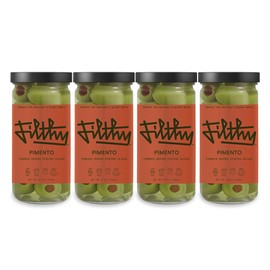 Filthy Food Filthy Pimento Stuffed Olives - Premium Martini Garnish - Non-GMO & Gluten Free - 8oz Jar, 4 Count (Packaging May Vary)