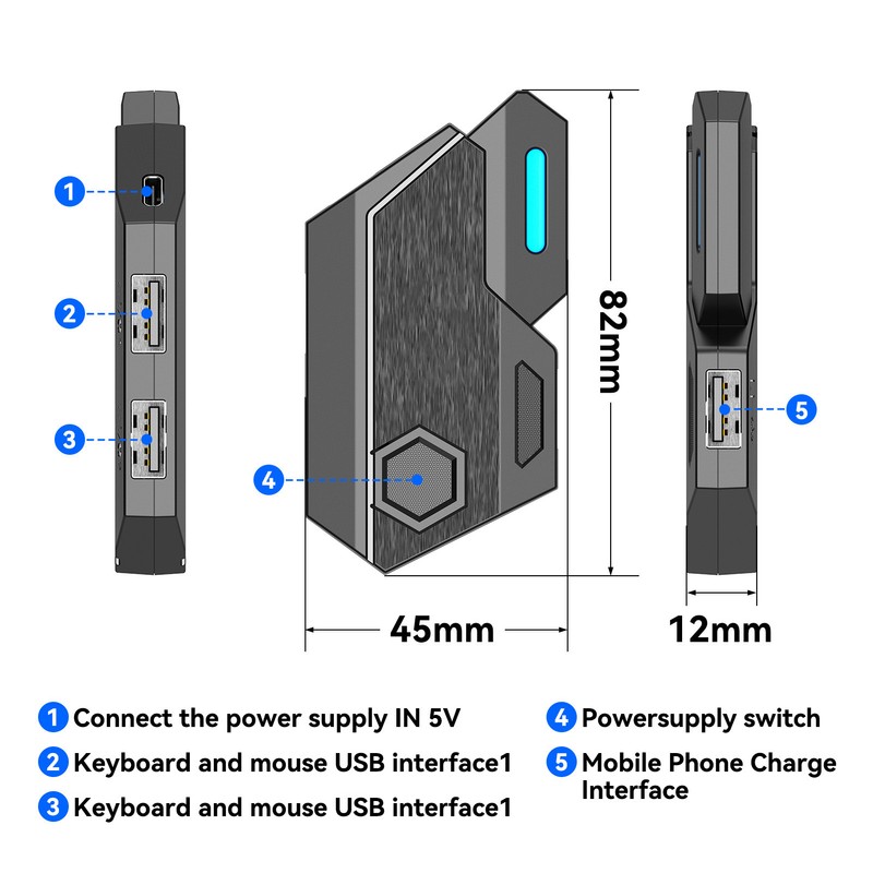 Keyboard and Mouse Converter Bluetooth 5.0 Plug and Play Mobile