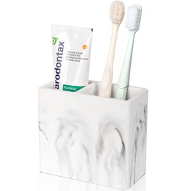 Diatomite Toothbrush Holder 2 Slots Tooth Brush Holder for Bathroom, Kids Electric Toothbrush and Toothpaste Organizer for Countertop, Shower, Vanity, Marble White