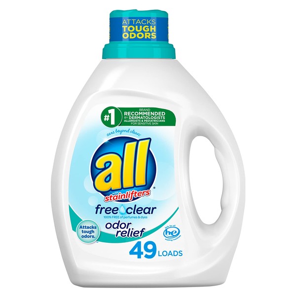 All Liquid Laundry Detergent, Free Clear with Odor Relief, 88 Fluid Ounces, 49 Loads