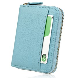 Lasiem Women's Mini Wallet, Card Case, Genuine Leather, Anti-Skimming, Store Bills Without Folding, Coin-Through-Type Coin Purse, cerulean blue