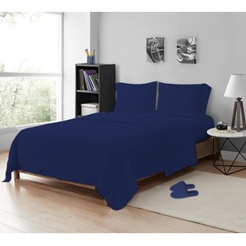 MistyMorning Flat Sheet, Soft & Premium quality Bedding & Linen, Egyptian Cotton with 200 Thread Count. (Navy, King)