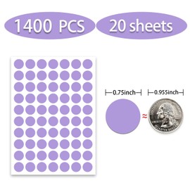 Dot Stickers,3/4 Inch Purple Circle Stickers,1400pcs Self-Adhesive Writable Color Coding Labels,Round Labeling Stickers for Office Classroom Garage Sale