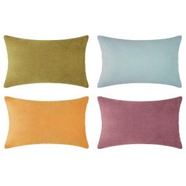 MONDAY MOOSE Decorative Throw Pillow Covers Cushion Cases, Set of 4 Soft Velvet Modern Designs, Mix and Match for Home Decor, Pillow Inserts Not Included (12x20 inch, Purple/Green)