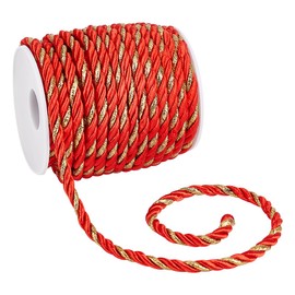 PH PandaHall 5 mm Red Gold Rope 17.3 m Twisted Cord Trim Craft Window Decorative Cord Handmade Cording Handfasting Braided Cord for Sewing Wedding Graduation Honor Rope