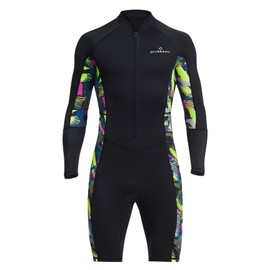 Men Camoflage Shorty Wetsuits Long Sleeve UPF 50+ Rashguard 1.5mm Premium Neoprene Back Zip Shorty Dive Skin for Spearfishing Snorkeling Surfing Canoeing Scuba Diving Suits XXL