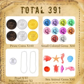 319 Pcs Pirate Treasure Pirate Gold Fake Coins Plastic Pirate Gems and Jewels Playset Pirate Party Decor Treasure for Pirates Themed Adventures 2023 Christmas Summer Pool Party Coins (Marine Animal)