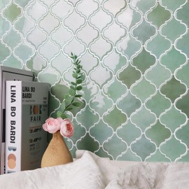 Arabesque Peel and Stick Backsplash for Kitchen, Thicker Design 3D Self Adhesive Wall Tiles, 12"x12" Peel and Stick Wall Tiles, Mix Green 10-Sheet Stick on Tile for Kitchen and Bathroom.