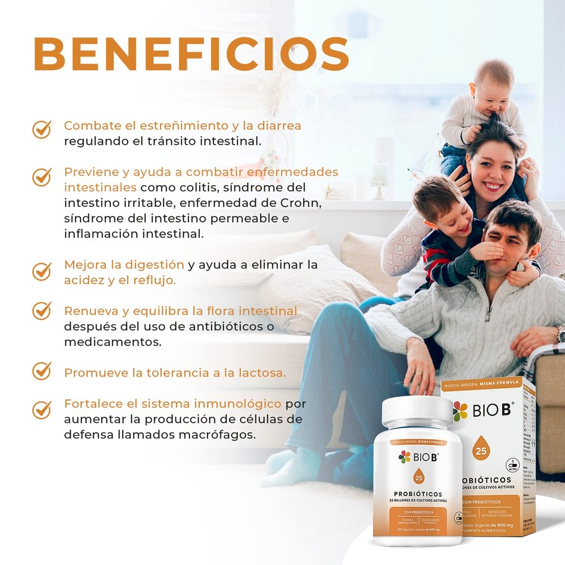 BIO B | Probióticos 25 billones UFC + prebióticos |