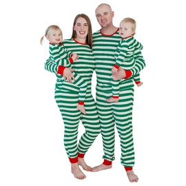 AVAUMA Women's Pajama Set Long Sleeve Top with Pants Christmas Stripe Pattern Design Cotton Loungewear Sleepwear St.Green.S(W)