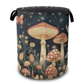 Fantasy Mushroom Laundry Basket,Butterfly Stars Collapsible Laundry Baskets with Handles,Waterproof Oxford Cloth Storage Basket 16"x20" for Bathroom/Bedroom/Dormitories